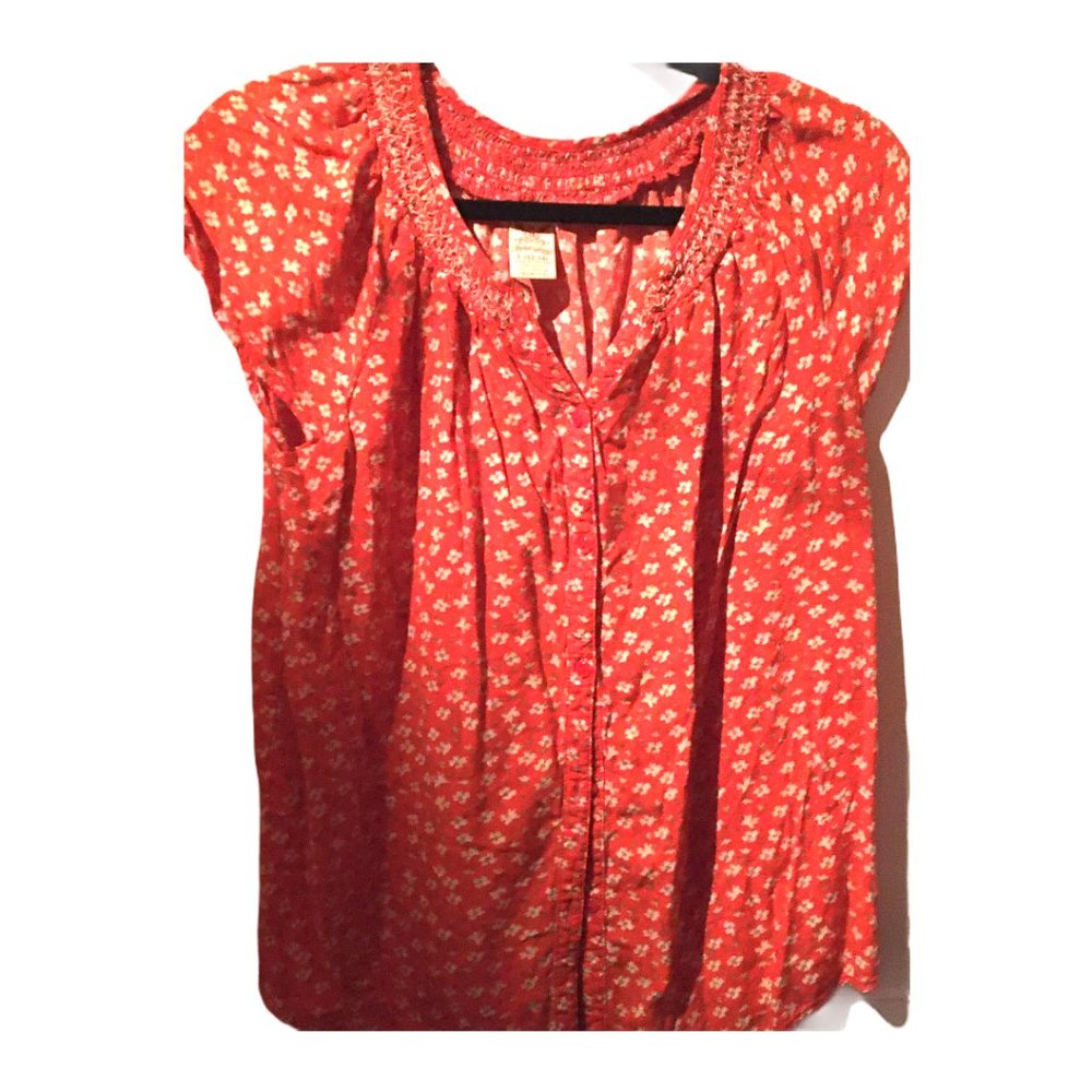 Faded Glory Orange White Floral Top 12 to 14